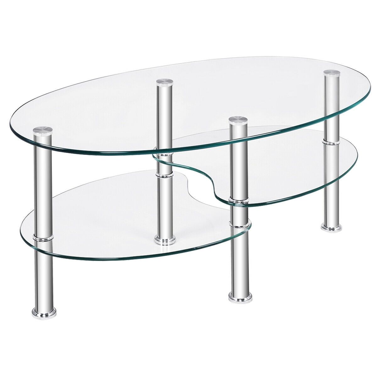 Costway Tempered Glass Oval Side Coffee Table Shelf Chrome Base Living Room  Clear – Walmart In Tempered Glass Oval Side Tables (Photo 1 of 15)