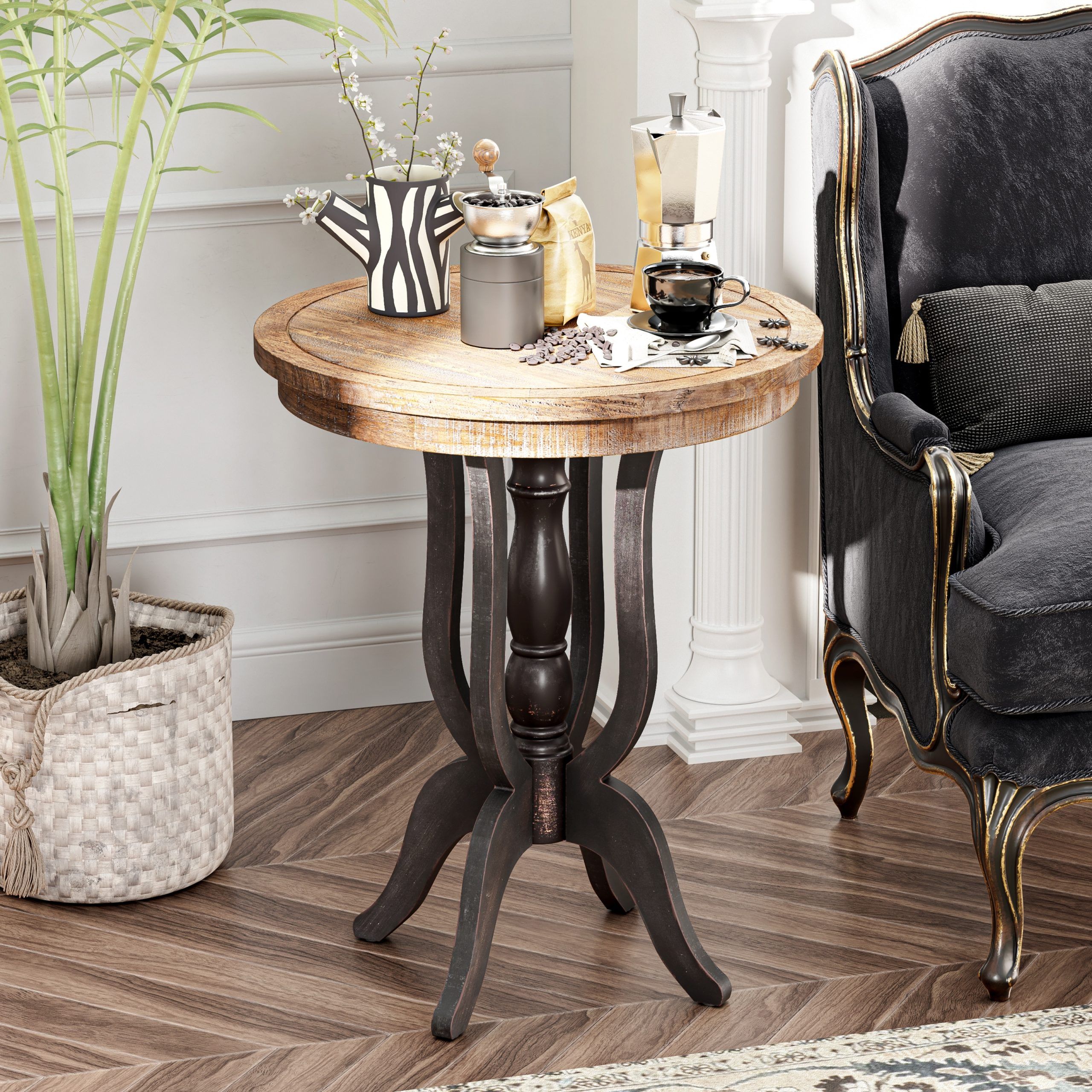 Cozayh Rustic Farmhouse End Table, Natural Top Side Table For Family,  Dinning Or Living Room, Handcrafted Finish, Modern – On Sale – Bed Bath &  Beyond – 37031461 With Regard To Kate And Laurel Bellport Farmhouse Drink Tables (Photo 10 of 15)