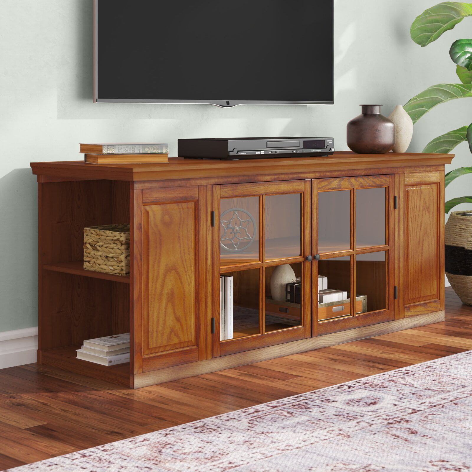 Crandall Tv Stand For Tvs Up To 70", Solid + Engineered Wood, Weight  Capacity: 250 Lb. – Walmart Regarding Oaklee Tv Stands (Photo 13 of 15)