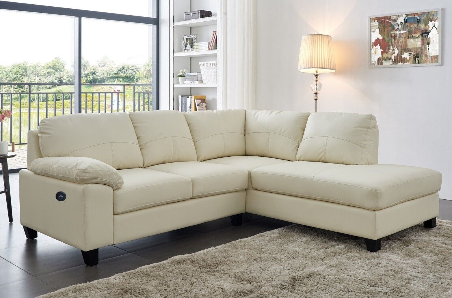Cream Ivory High Grade Genuine Leather Corner Sofa Rh Facing + Usb Port  Boston | Ebay In Sofas In Cream (Photo 10 of 15)