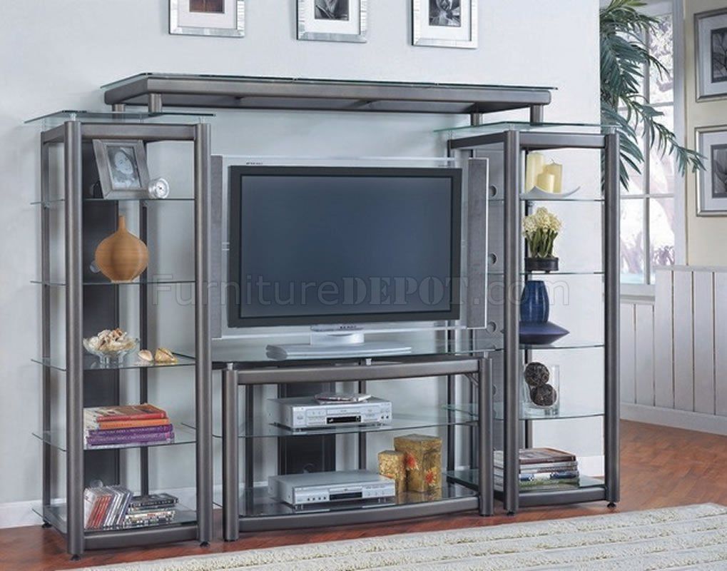 Dark Gray Contemporary Tv Stand W/Glass Shelves For Glass Shelves Tv Stands (View 13 of 15)