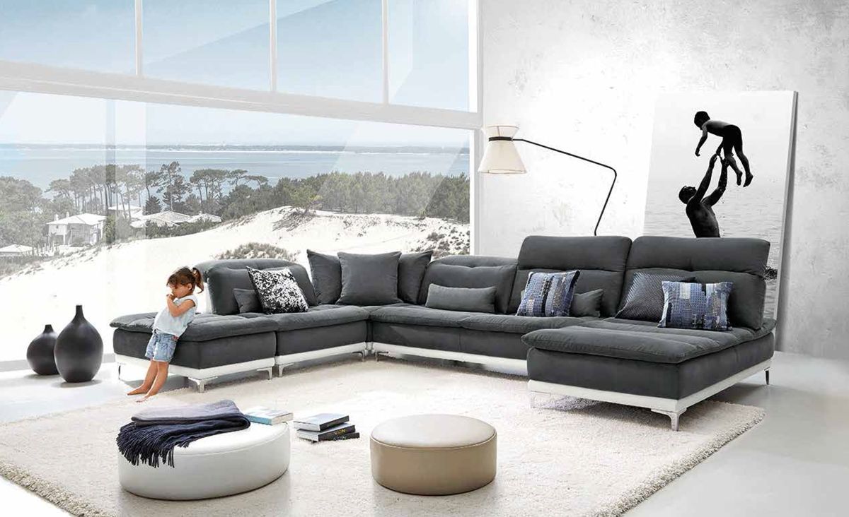 David Ferrari Horizon – Modern Grey Fabric + White Leather U Shaped  Sectional Sofa Throughout Modern U Shape Sectional Sofas In Gray (View 9 of 15)