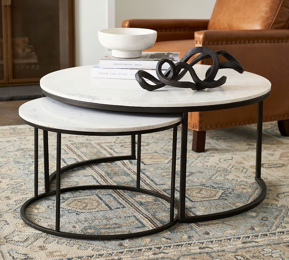 Delaney Round Marble Nesting Coffee Table | Pottery Barn Intended For Nesting Coffee Tables (Photo 1 of 15)