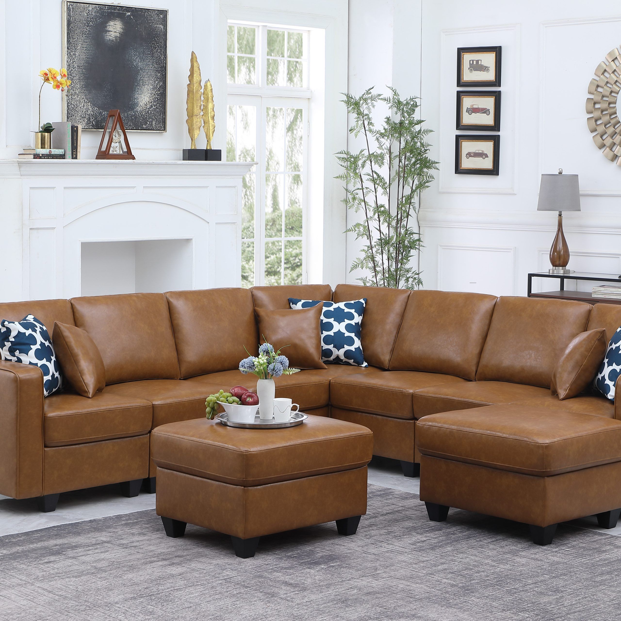Devion Furniture 9 – Piece Vegan Leather Sectional & Reviews | Wayfair With Regard To Faux Leather Sectional Sofa Sets (Photo 5 of 15)