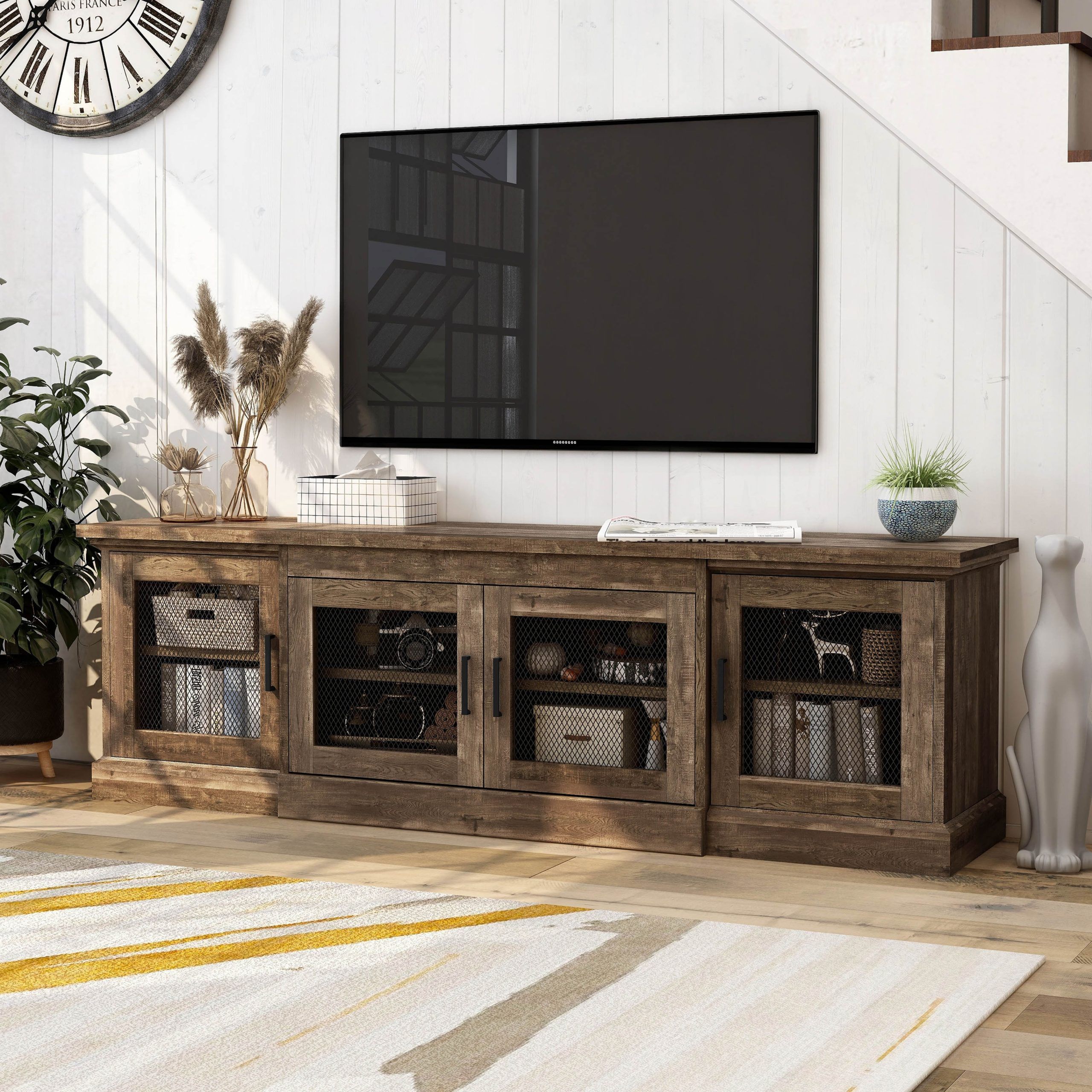 Dh Basic Rustic Reclaimed Oak 69 Inch Wide 6 Shelf Tv Standdenhour – On  Sale – Bed Bath & Beyond – 29741575 Throughout Wide Entertainment Centers (View 10 of 15)