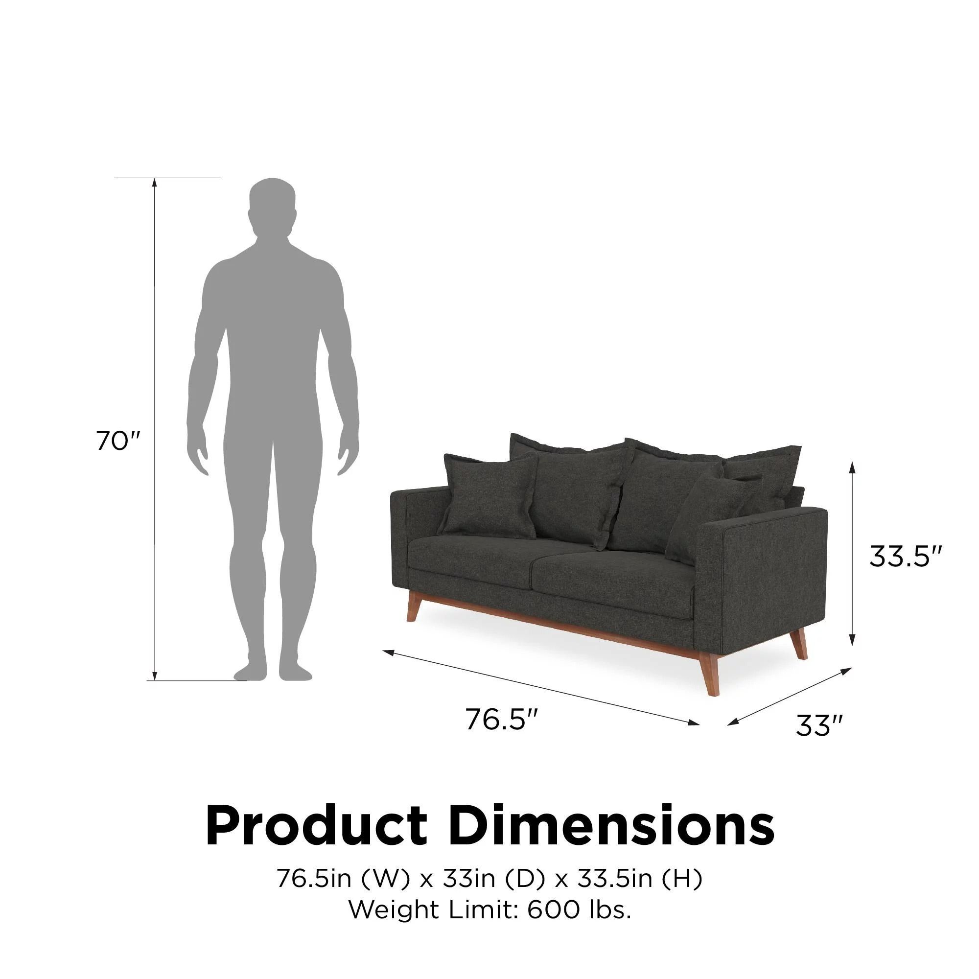Dhp Miriam Pillowback Wood Base Sofa, Gray Linen – Walmart In 2023 |  Gray Linen, Buy Sofa Online, Buy Sofa For Sofas With Pillowback Wood Bases (Photo 9 of 15)