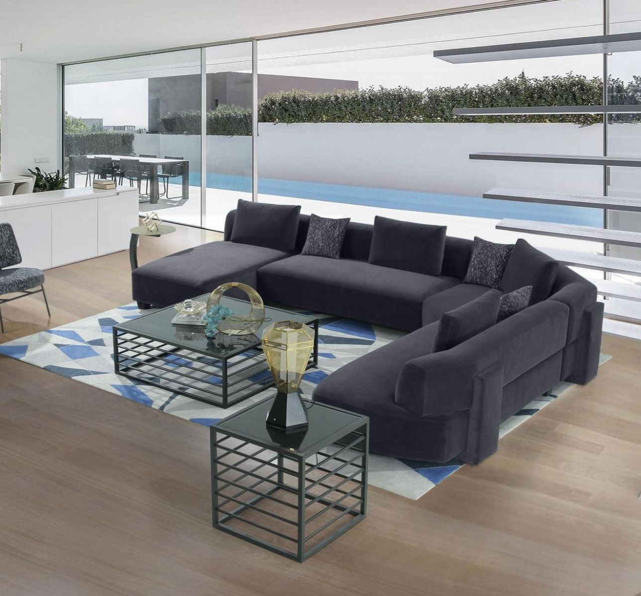Divani Casa Bayou – Contemporary Grey Velvet U Shaped Sectional Sofa Throughout Modern U Shape Sectional Sofas In Gray (Photo 6 of 15)