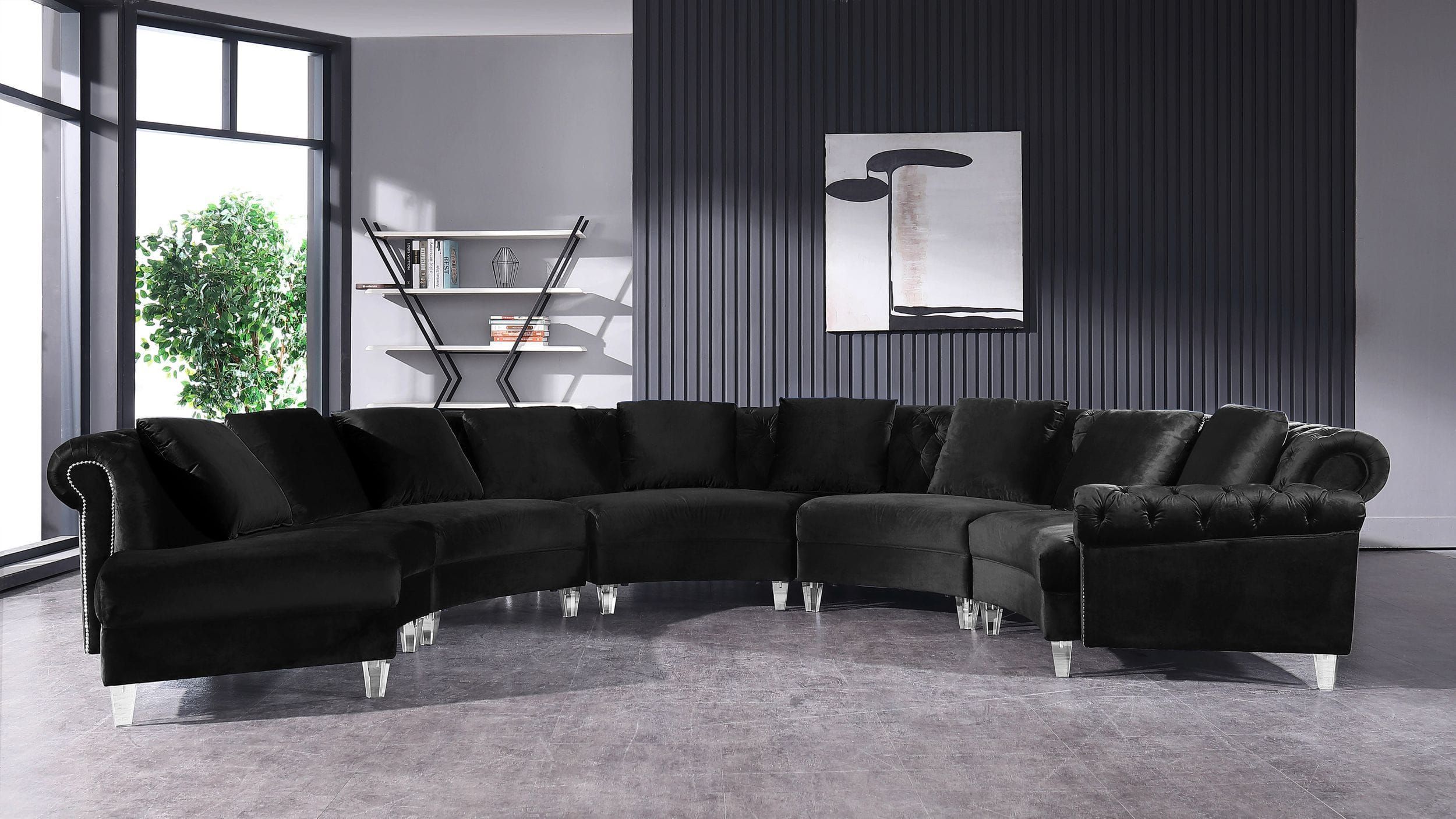 Divani Casa Darla – Modern Black Velvet Circular Sectional Sofa Pertaining To Black Velvet Sofas (View 7 of 15)