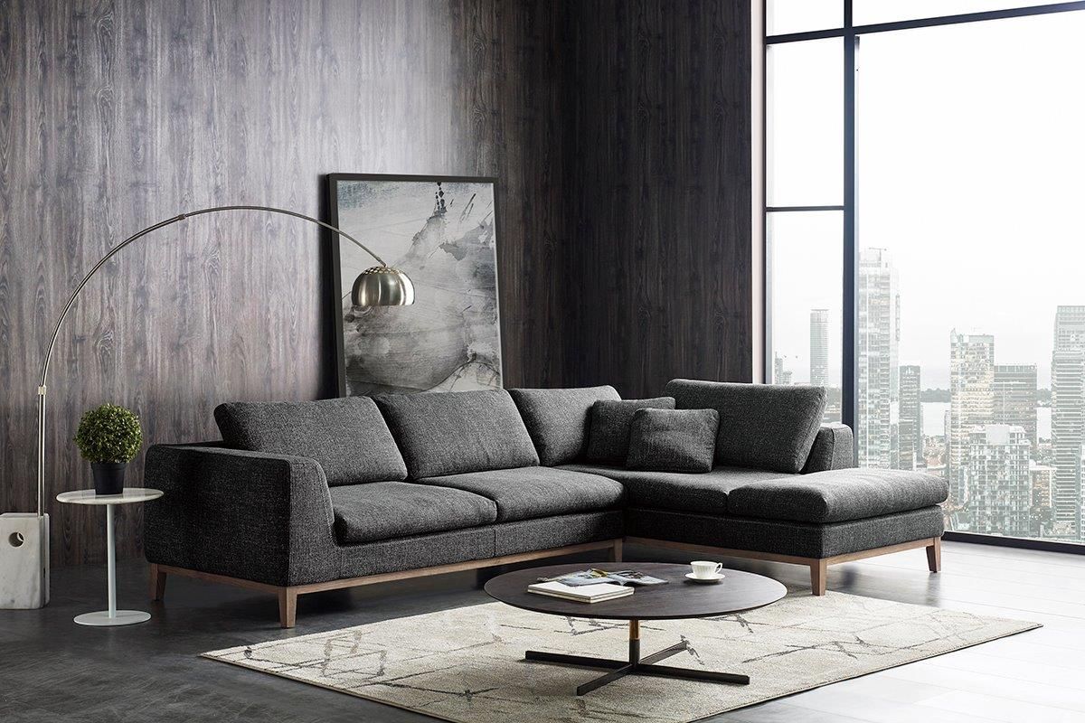 Divani Casa Hickman Modern Dark Grey Fabric Right Facing Sectional Sofa Vig Furniture | 1Stopbedrooms For Dark Grey Polyester Sofa Couches (View 13 of 15)
