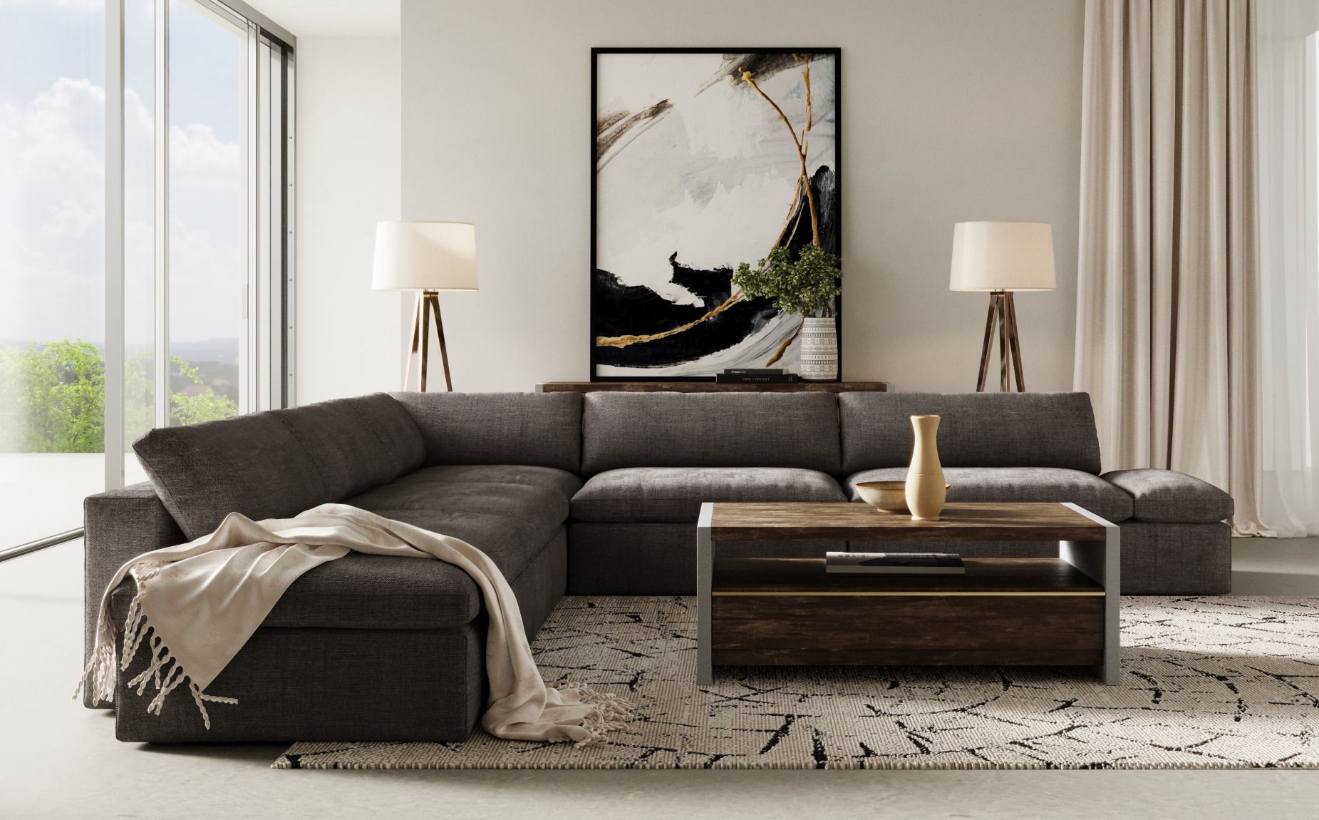 Divani Casa Kelly – Modern Dark Grey Fabric Sectional Sofa Regarding Dark Gray Sectional Sofas (View 13 of 15)