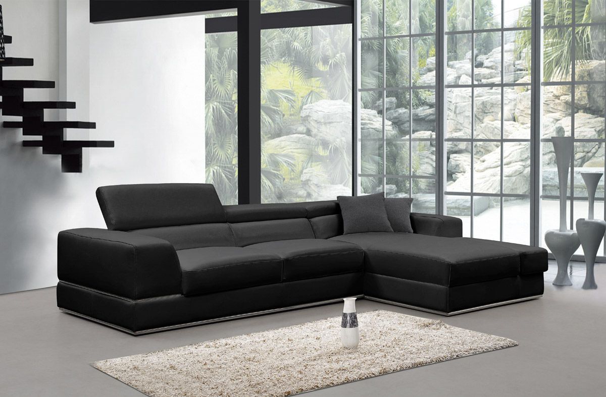 Divani Casa Pella Mini – Modern Black Leather Right Facing Sectional Sofa With Right Facing Black Sofas (View 6 of 15)