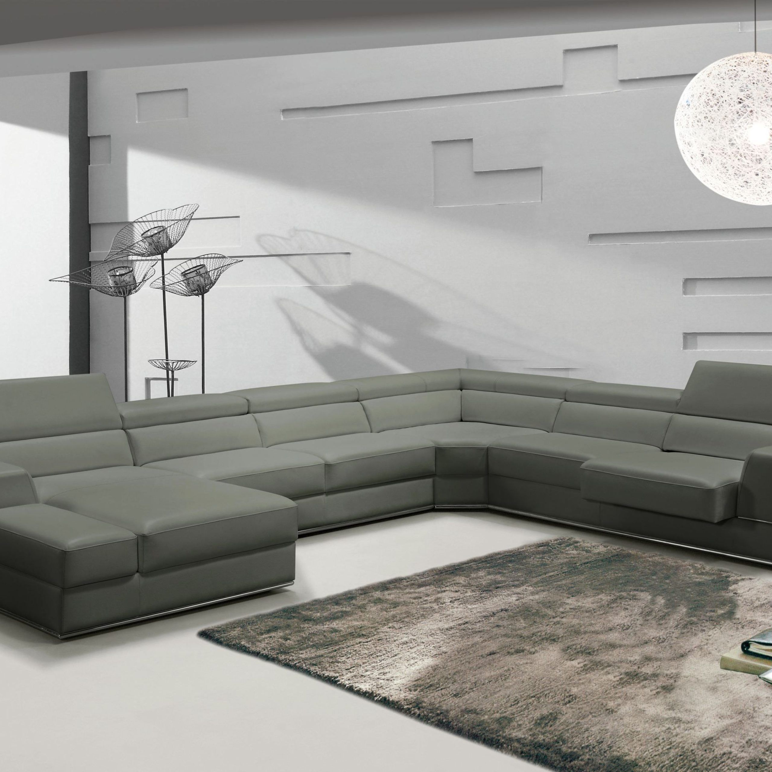 Divani Casa Pella – Modern Grey Italian Leather U Shaped Sectional Sofa Throughout Modern U Shape Sectional Sofas In Gray (Photo 4 of 15)