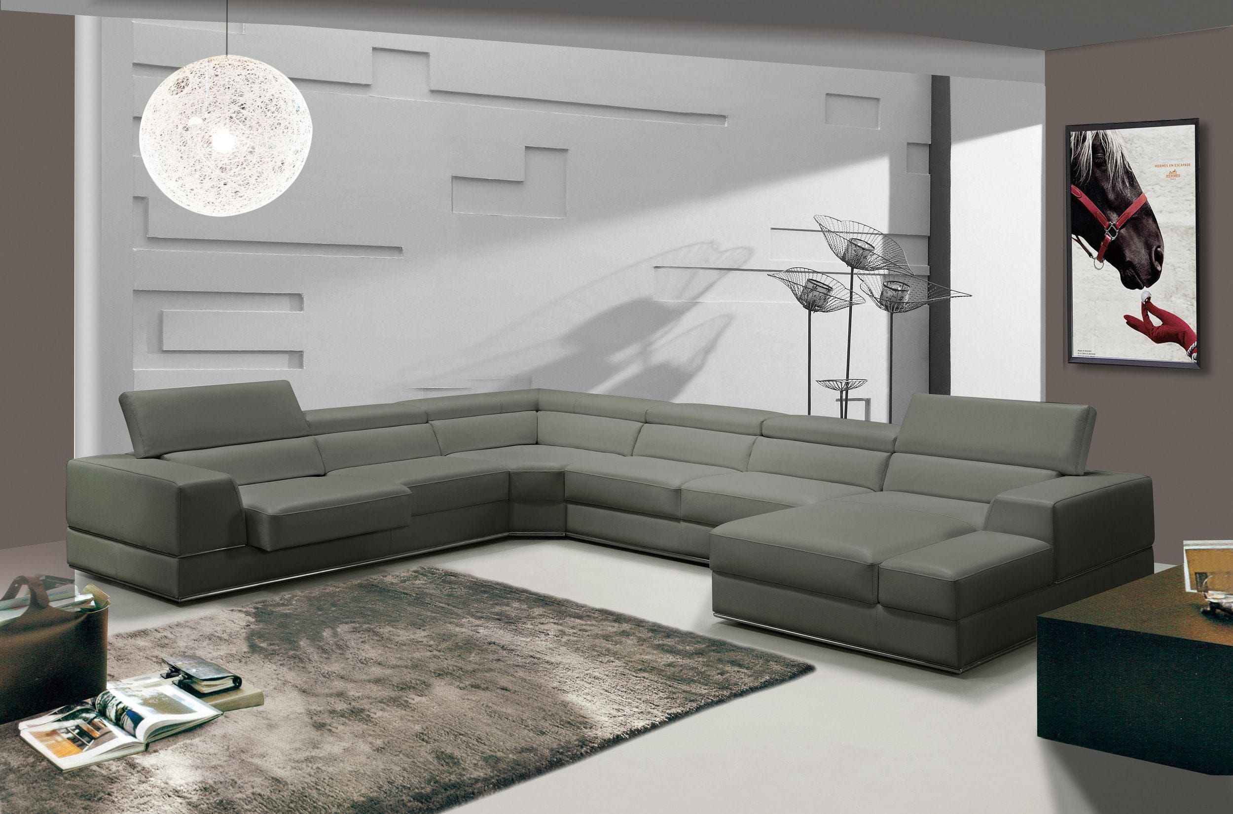Divani Casa Pella – Modern Grey Italian Leather U Shaped Sectional Sofa With Regard To Modern U Shape Sectional Sofas In Gray (Photo 15 of 15)