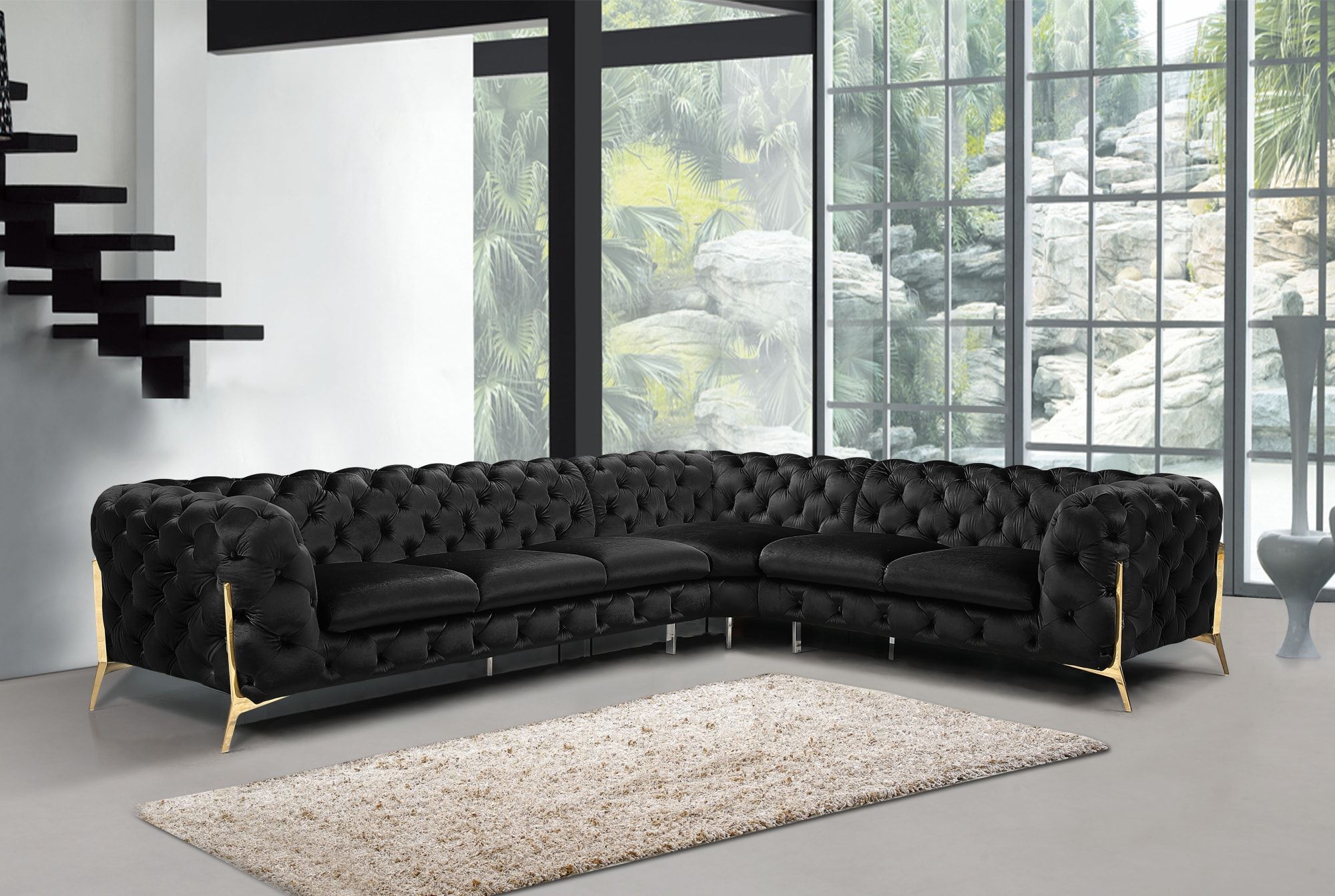 Divani Casa Sheila – Modern Black Velvet Sectional Sofa Intended For Modern Velvet Sofa Recliners With Storage (View 15 of 15)
