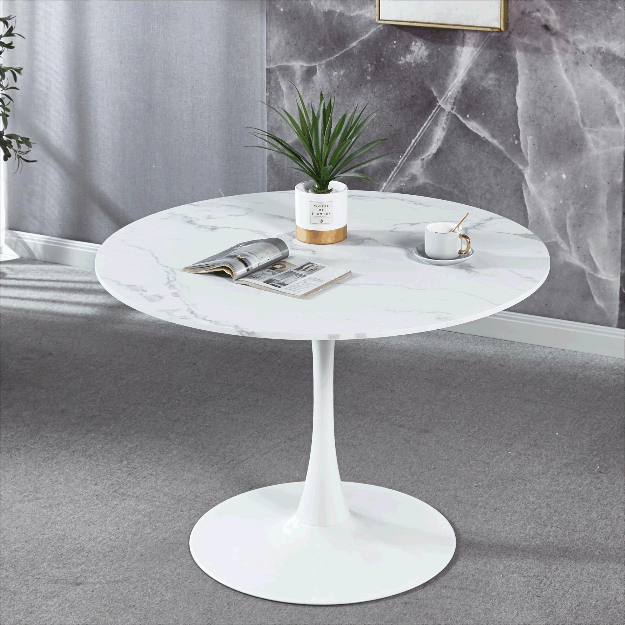 Dropship 42.1"White Tulip Table Mid Century Dining Table For 4 6 People  With Round Mdf Table Top; Pedestal Dining Table; End Table Leisure Coffee  Table To Sell Online At A Lower Price | Doba With Regard To Coffee Tables For 4 6 People (Photo 14 of 15)