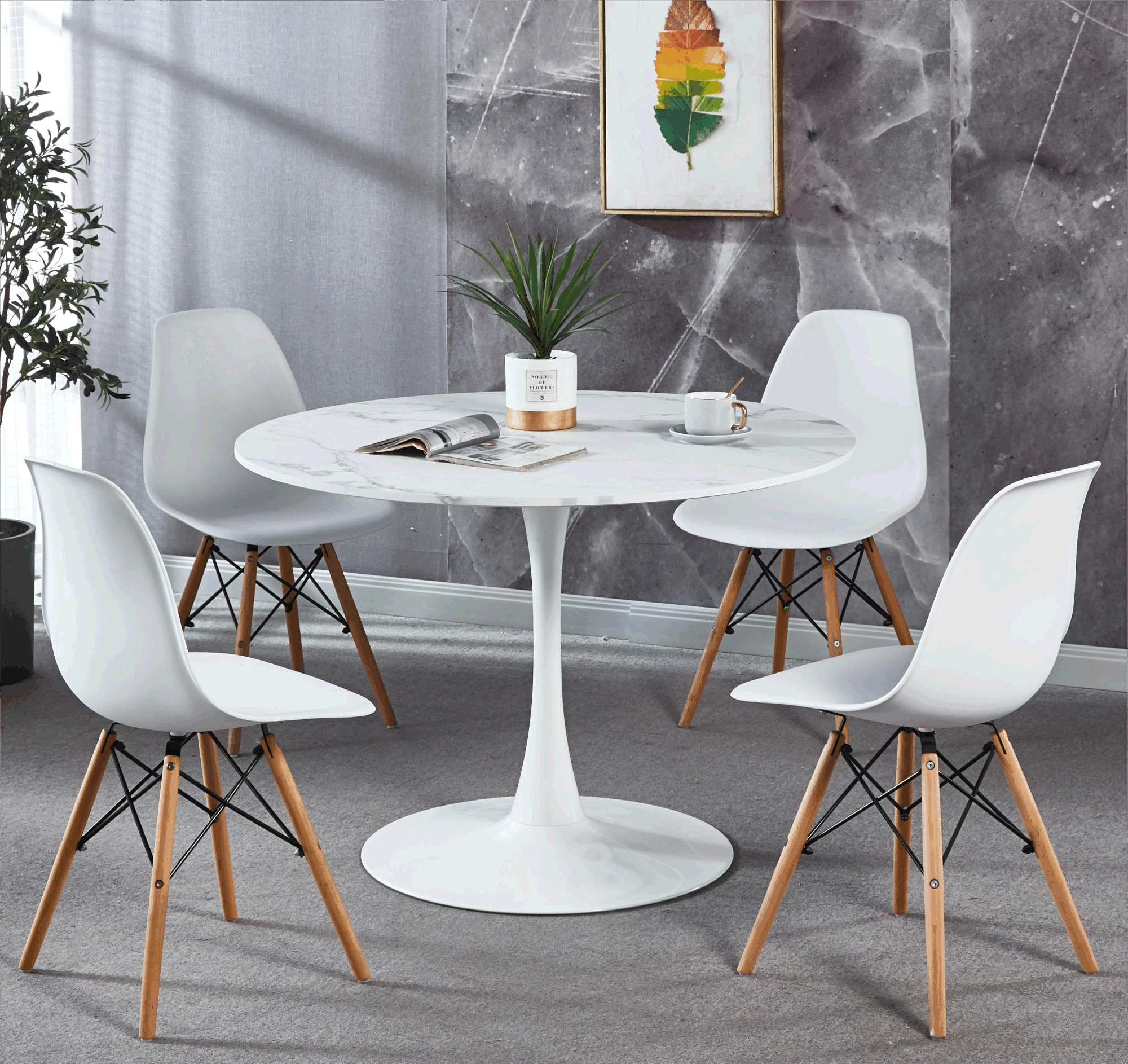 Dropship 42.1"White Tulip Table Mid Century Dining Table For 4 6 People  With Round Mdf Table Top; Pedestal Dining Table; End Table Leisure Coffee  Table To Sell Online At A Lower Price | Doba Within Coffee Tables For 4 6 People (Photo 10 of 15)
