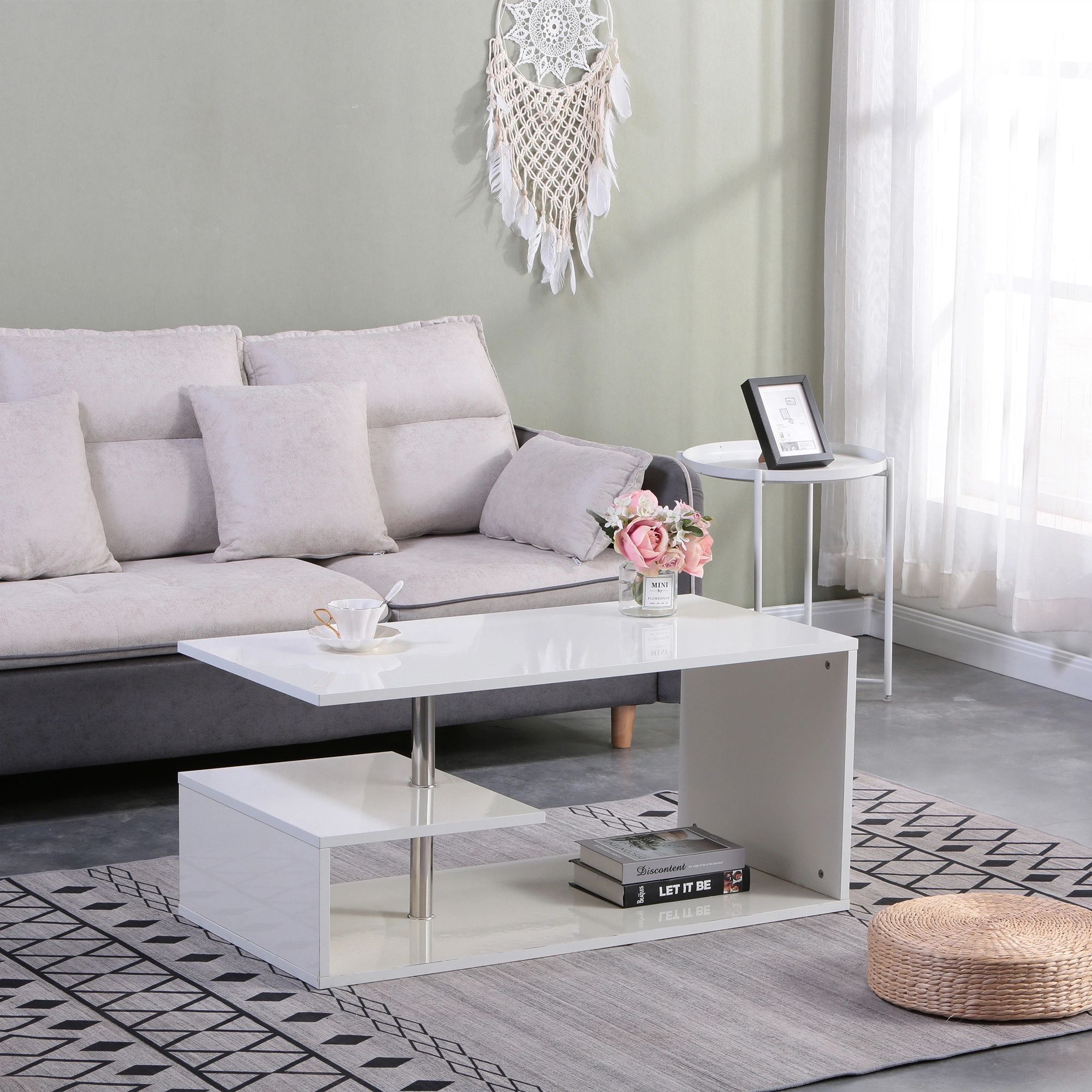 Dropship Led Coffee Table For Living Room; Modern Coffee Table; High Gloss  White Finish Centre Sofa Table; S Shaped Open Storage Shelf (39.3"L X  19.5"W X 18.1"H) To Sell Online At A Lower With Regard To Coffee Tables With Open Storage Shelves (Photo 11 of 15)