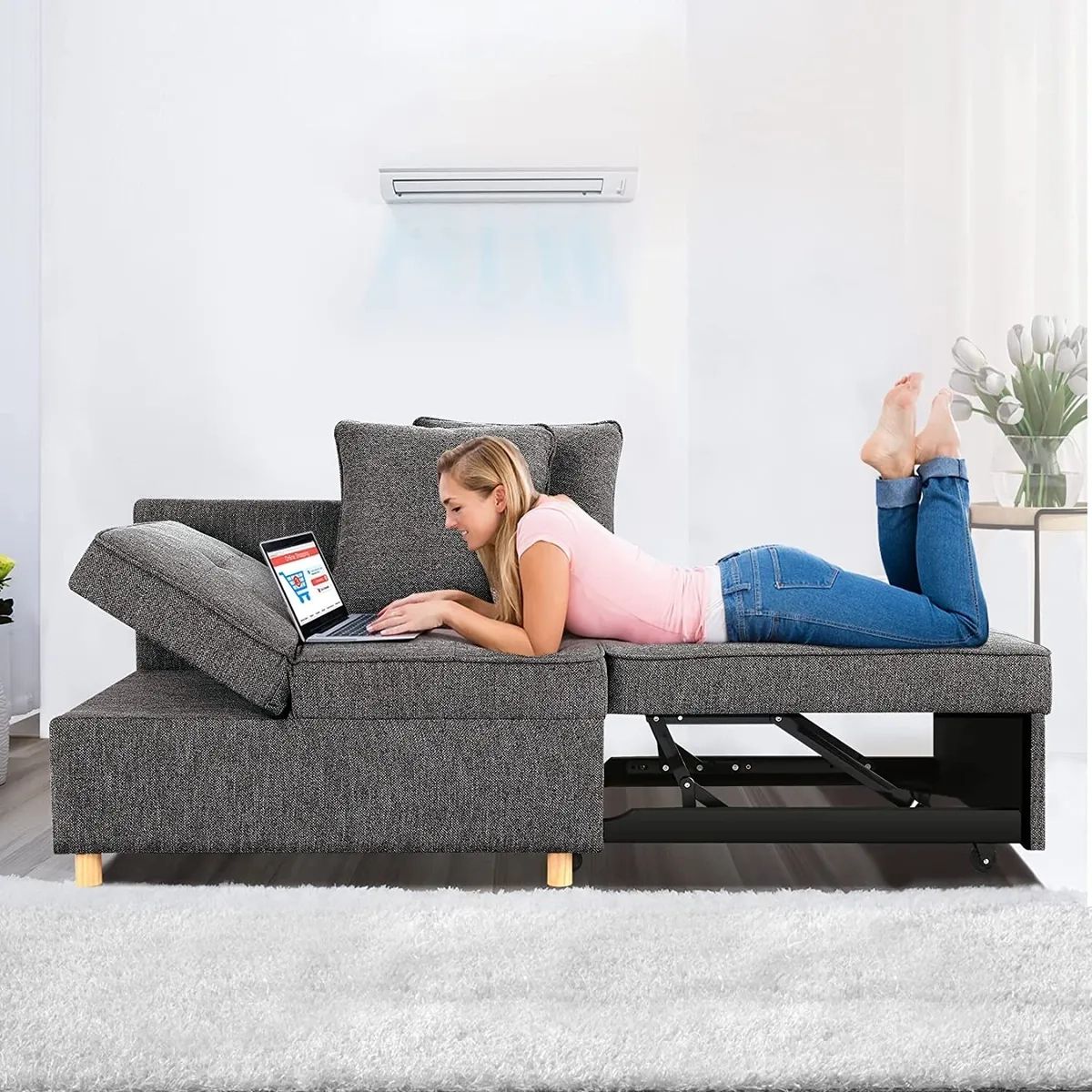 ⭐Folding Ottoman Sofa Bed Convertible Chair 4 In 1 Multi Function Sleeper  Sofa~⭐ | Ebay Throughout 4 In 1 Convertible Sleeper Chair Beds (Photo 11 of 15)