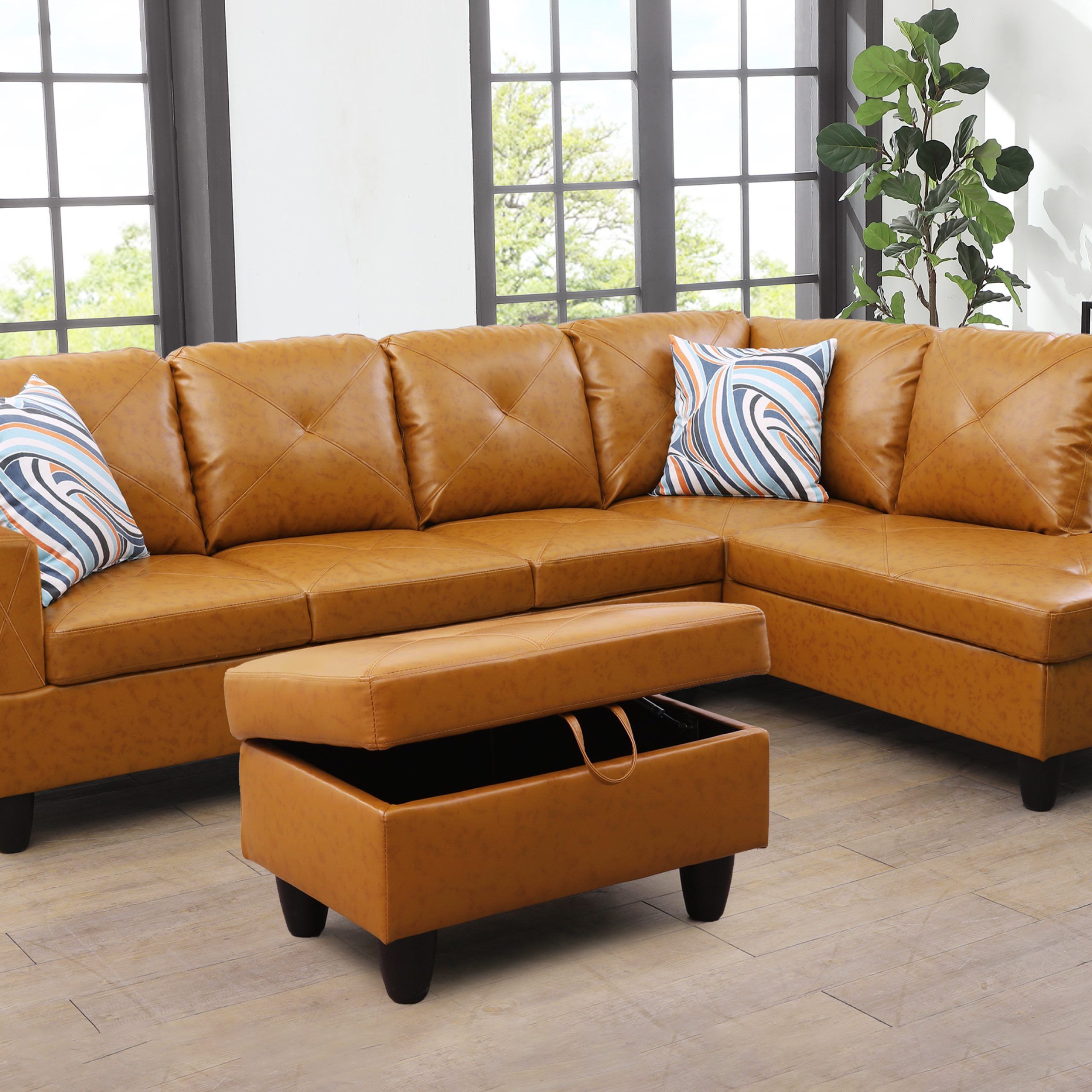 Ebern Designs 3 – Piece Vegan Leather Sectional & Reviews | Wayfair In Faux Leather Sectional Sofa Sets (View 8 of 15)