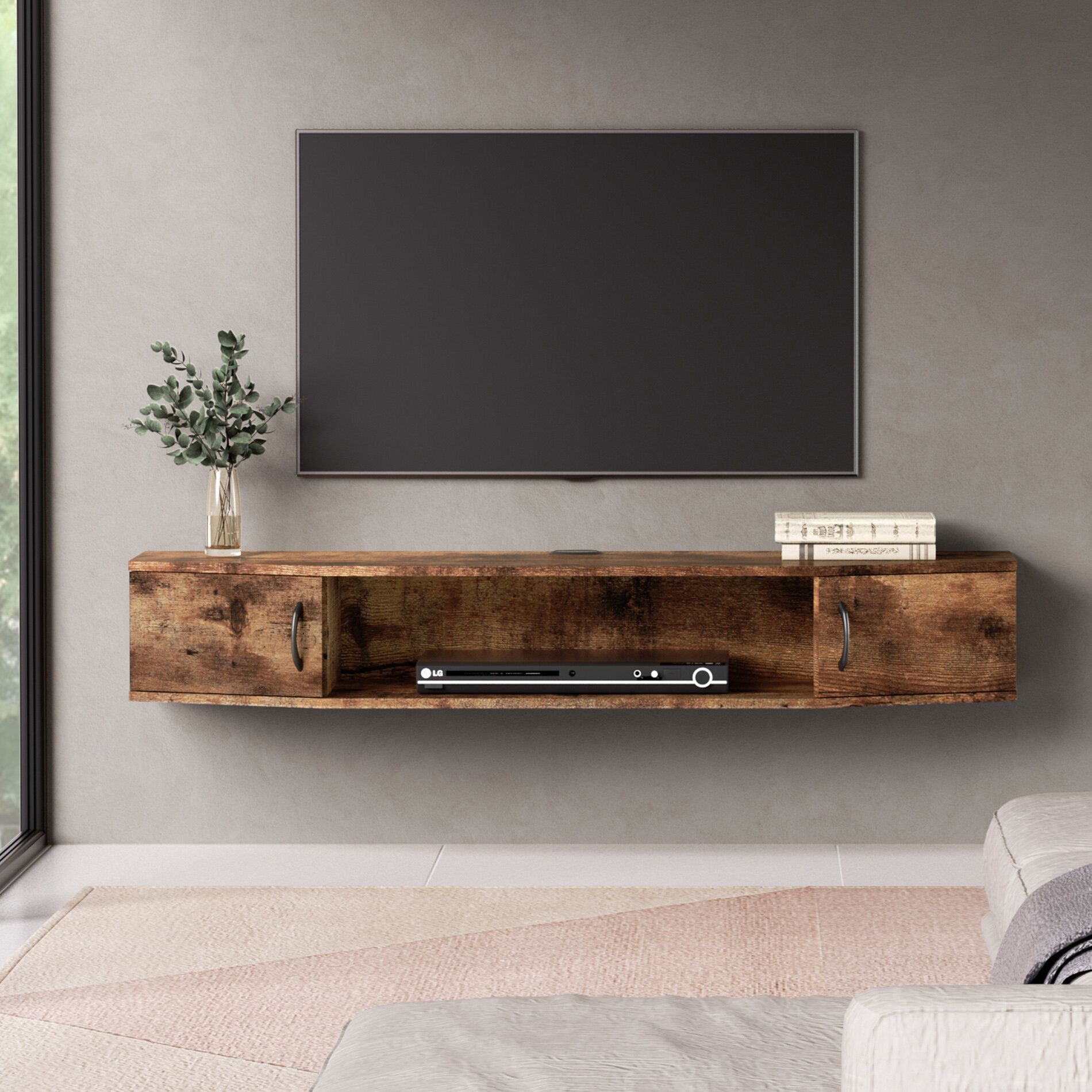 Ebern Designs Rether 43.31'' Media Console & Reviews | Wayfair Inside Wall Mounted Floating Tv Stands (Photo 12 of 15)