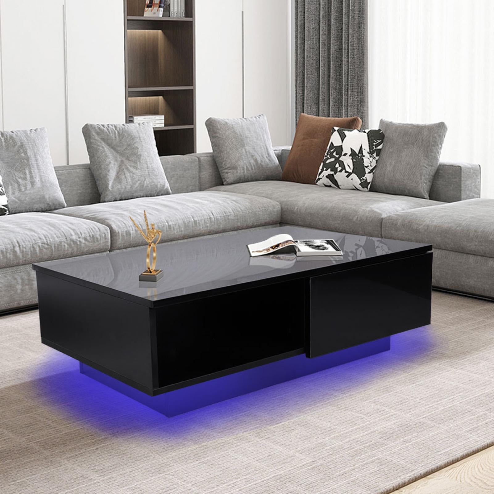 Ebtools Rectangle Led Coffee Table, Black Modern High Gloss Furniture  Coffee Table Living Room Storage Table With Drawer And Led Light –  Walmart Within Rectangular Led Coffee Tables (Photo 1 of 15)