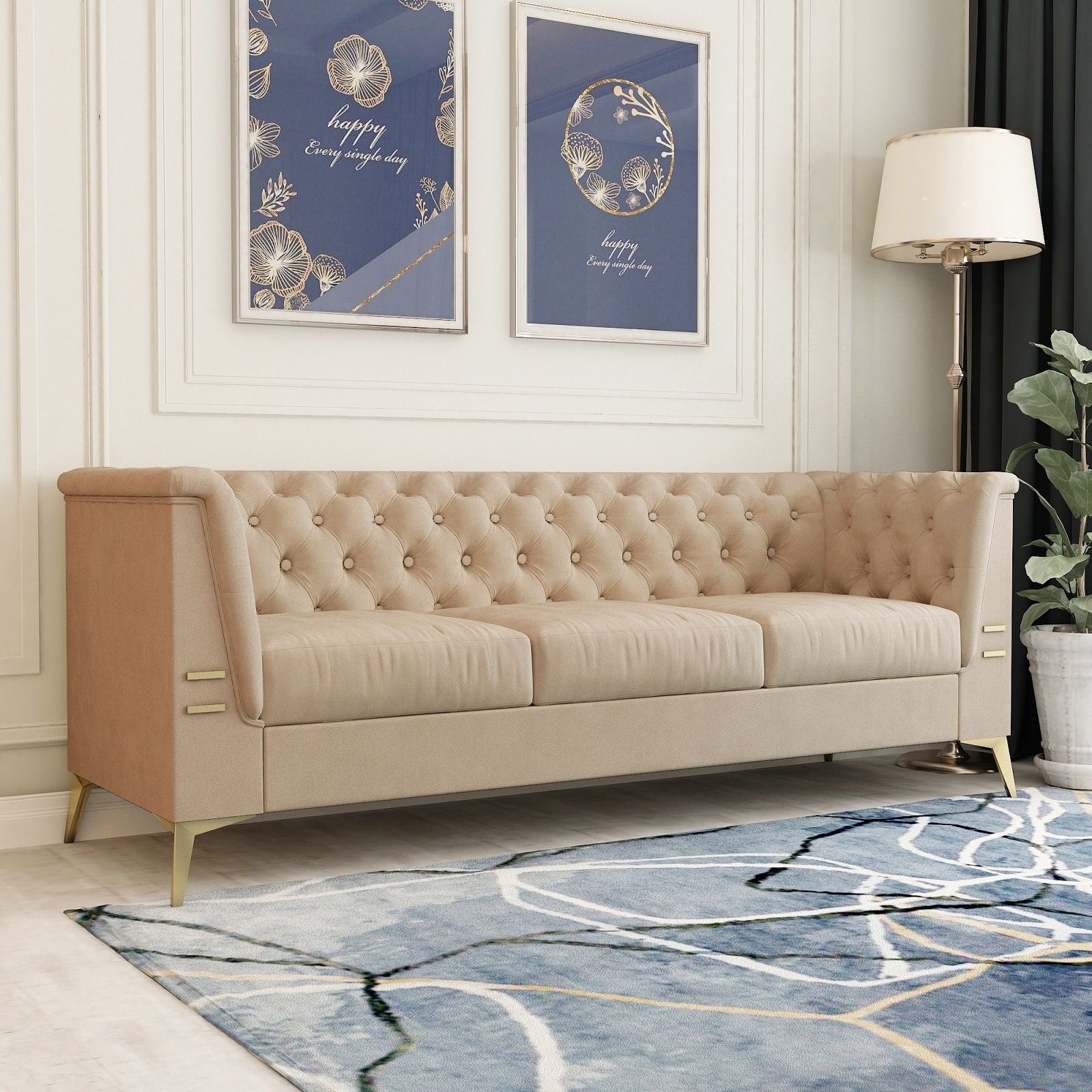 Elegant Design Velvet Flared Arm Sofa 3 Seat Sofa – Bed Bath & Beyond –  35448067 Pertaining To Elegant Beige Velvet Sofas (View 8 of 15)