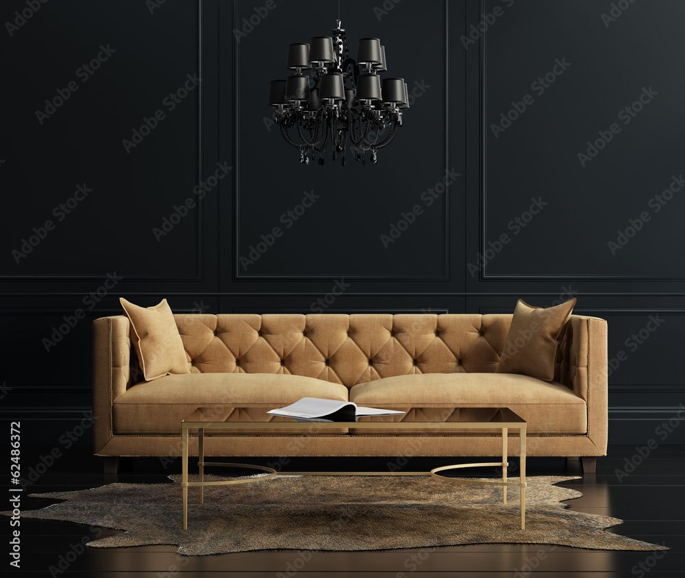 Elegant Interior, Living Room With Beige Velvet Sofa Illustration Stock |  Adobe Stock Regarding Elegant Beige Velvet Sofas (View 2 of 15)