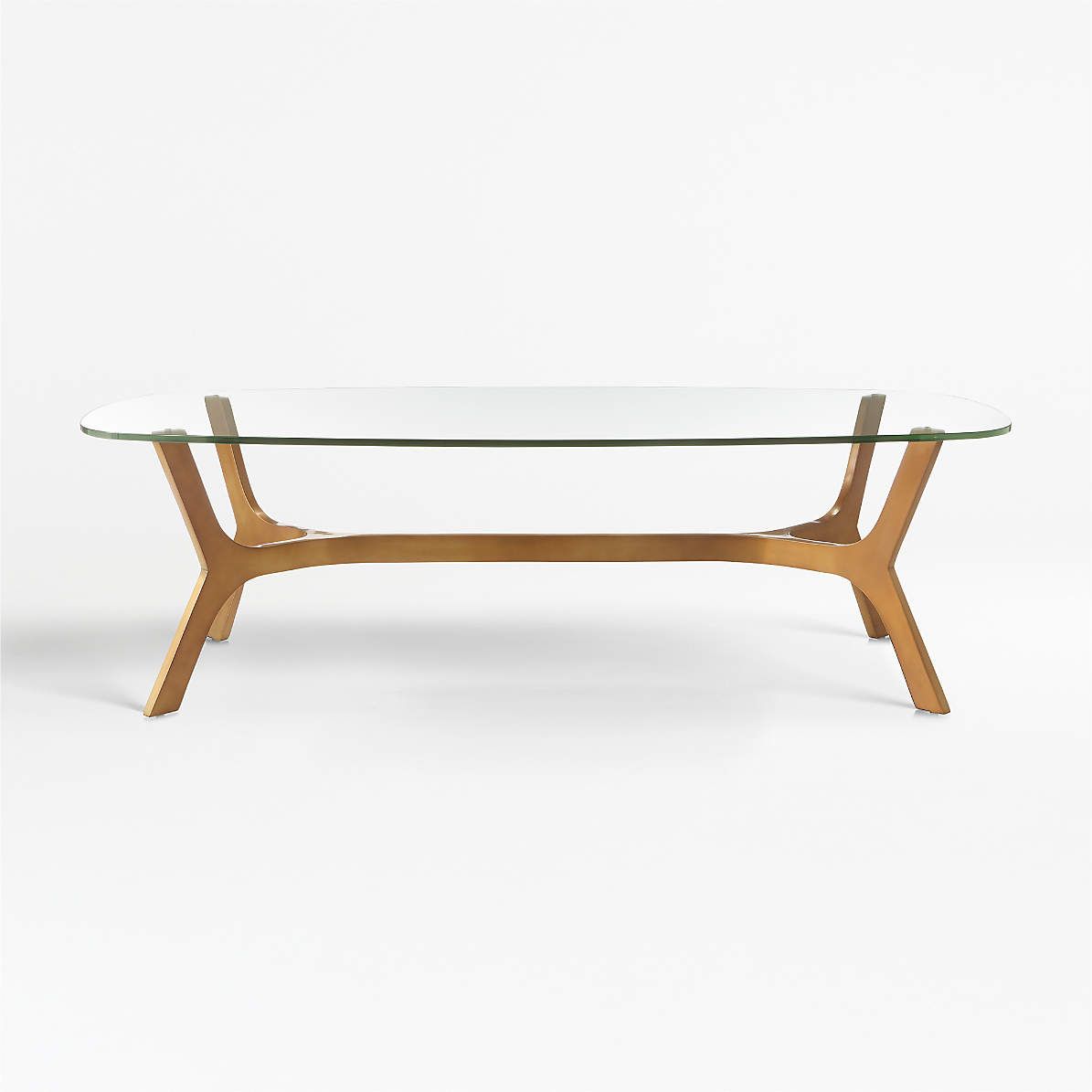 Elke Rectangular Glass Coffee Table With Brass Base + Reviews | Crate &  Barrel Intended For Glass Top Coffee Tables (Photo 7 of 15)