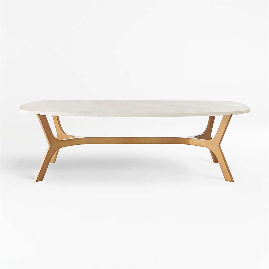 Elke Rectangular Marble Coffee Table With Brass Base + Reviews | Crate &  Barrel In Rectangular Coffee Tables With Pedestal Bases (View 7 of 15)