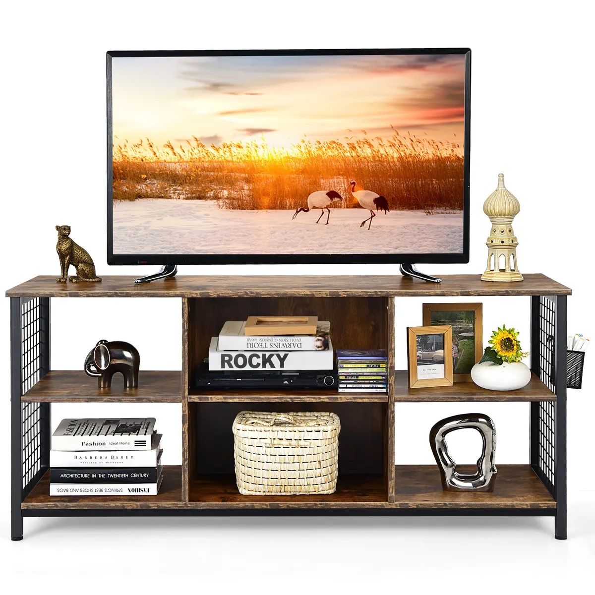 Entertainment Media Center 3 Tier Tv Stand For Tv'S Up To 65" W/Storage  Basket | Ebay Regarding Tier Stands For Tvs (View 2 of 15)