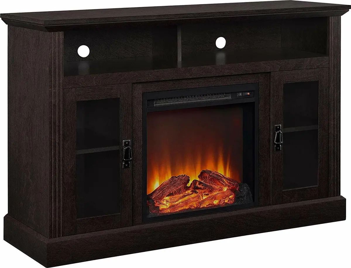 Espresso Wooden Tv Stand Entertainment Center Electric Fireplace Storage  Cabinet | Ebay In Electric Fireplace Entertainment Centers (View 14 of 15)