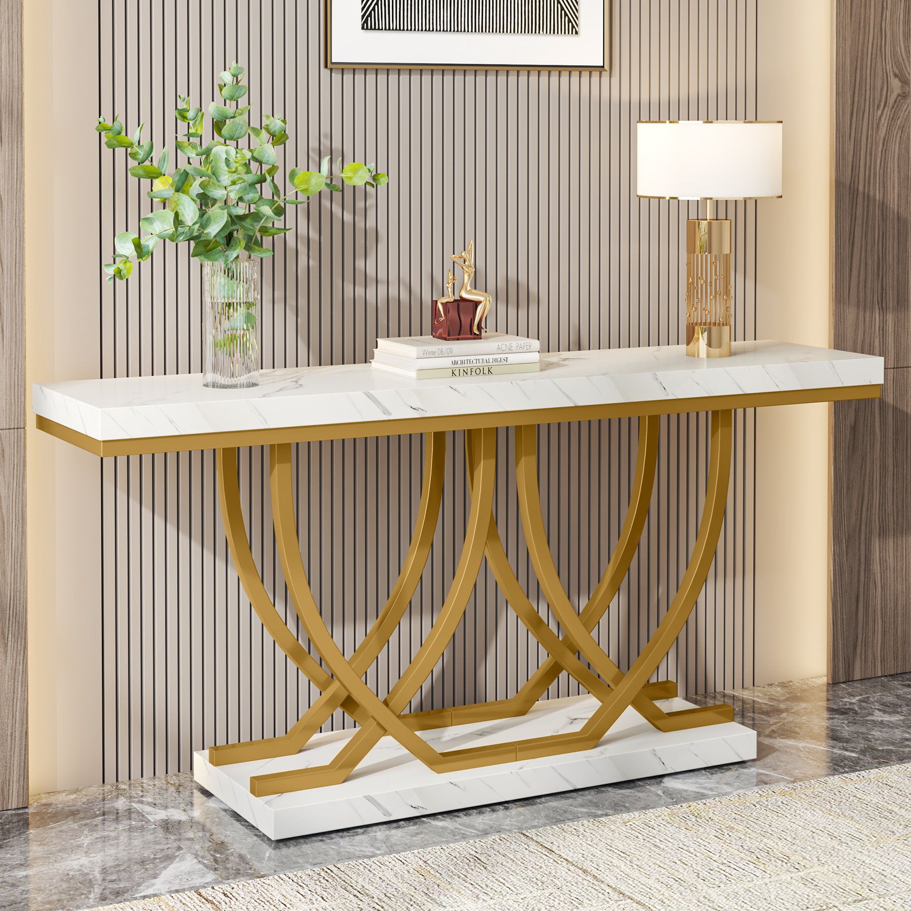 Everly Quinn Ceilia 59" Console Table | Wayfair Pertaining To Asymmetrical Console Table Book Stands (View 5 of 13)