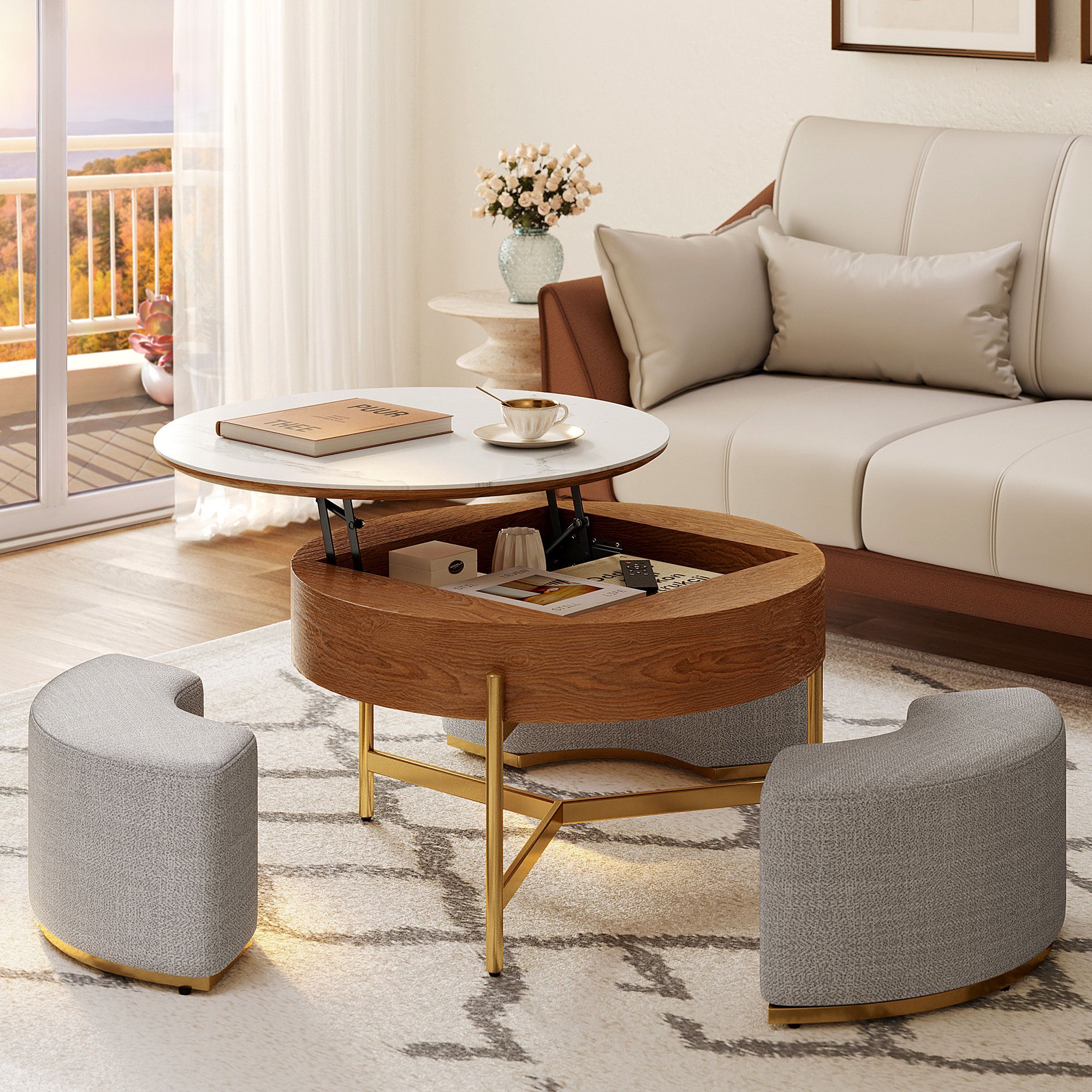 Everly Quinn Sohad Lift Top Extendable Frame Coffee Table With Storage &  Reviews | Wayfair For Lift Top Coffee Tables With Shelves (Photo 4 of 15)