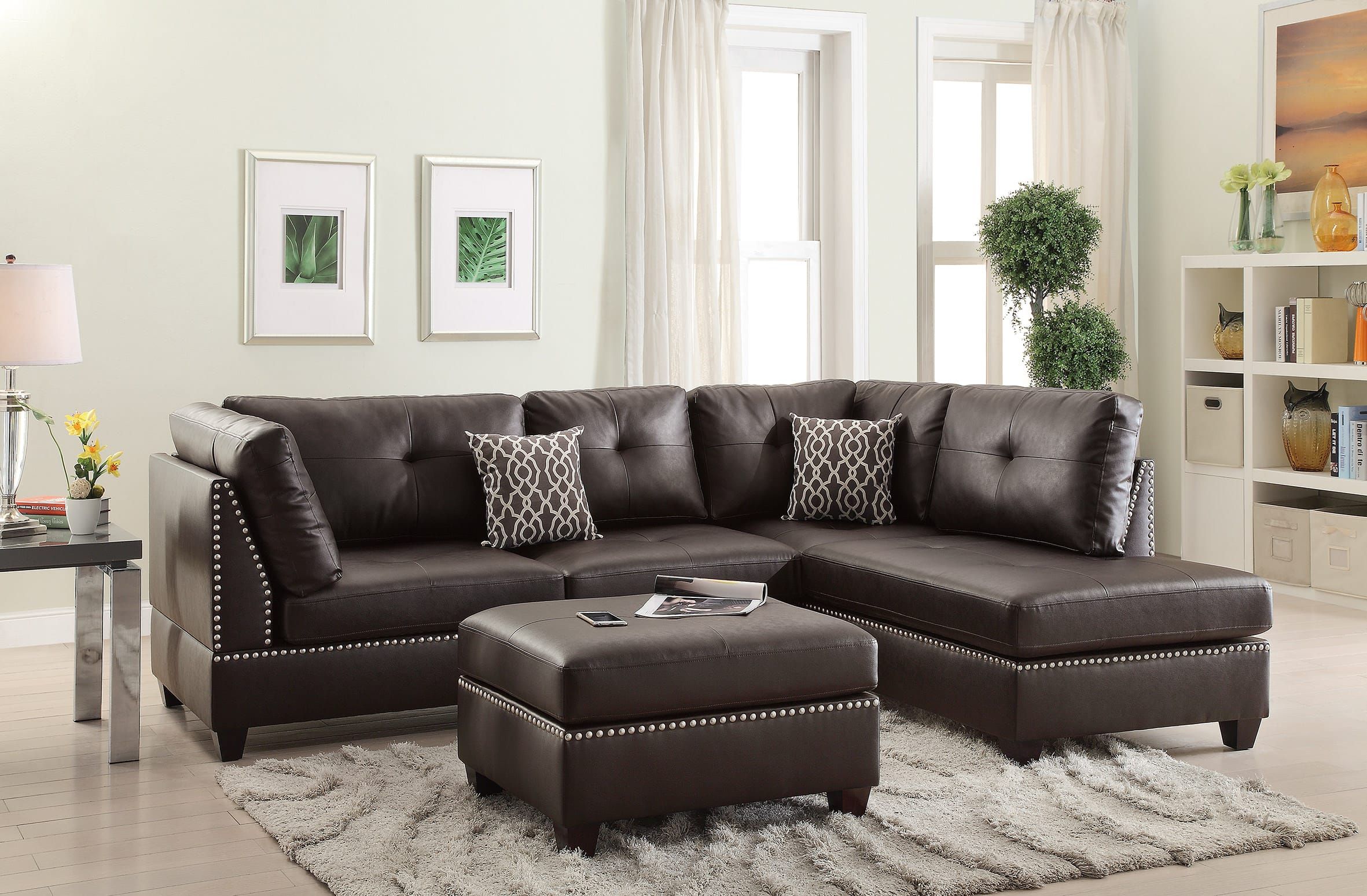 F6973 Espresso 3 Pcs Sectional Sofa Setpoundex Throughout 3 Piece Leather Sectional Sofa Sets (View 11 of 15)