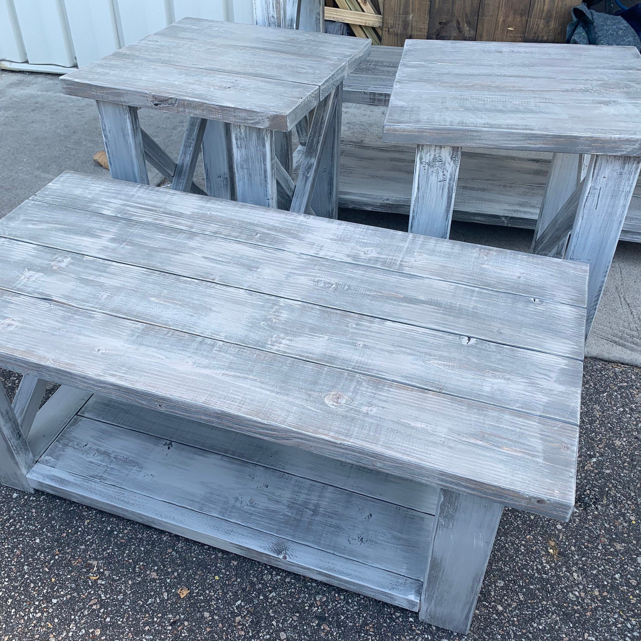 Farmhouse Living Room Set, End Tables Set And Coffee Table With Distressed  White Base Gray White Wash Top, Rustic Living Room Furniture X – Etsy For Rustic Gray End Tables (View 3 of 15)