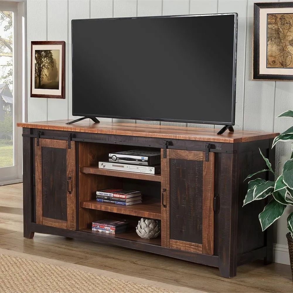 Farmhouse Tv Stand Entertainment Center Media Cabinet Rustic Solid Pine  Wood 65" | Ebay With Regard To Farmhouse Media Entertainment Centers (Photo 5 of 15)