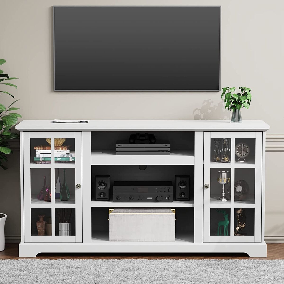 Farmhouse Tv Stand For Tv'S Up To 65" Entertainment Center W/ Storage  Shelves | Ebay Regarding Farmhouse Stands With Shelves (View 13 of 15)