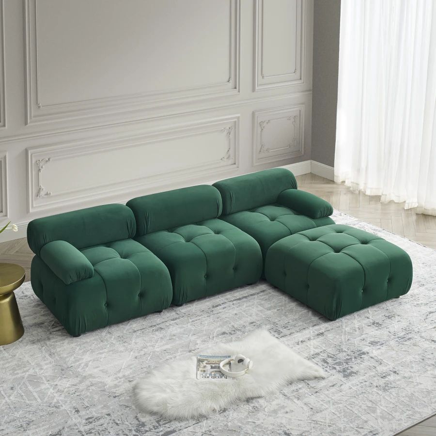 Fashion Modular Green Velvet Sectional Sofa, Button Tufted Designed And Diy  Combination,L Shaped Couch With Reversible Ottoman – Aliexpress Intended For Green Velvet Modular Sectionals (Photo 14 of 15)