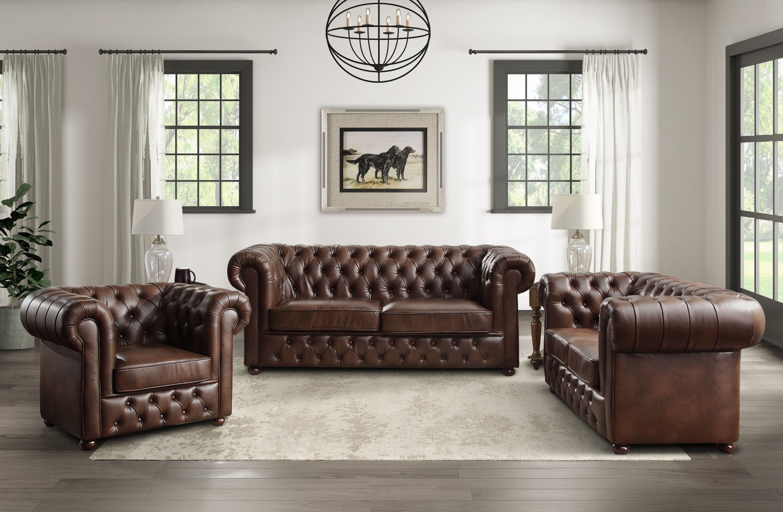 Faux Leather Chesterfield Sofa In Brown Finish – Oc Homestyle Furniture Pertaining To Faux Leather Sofas In Dark Brown (View 8 of 15)