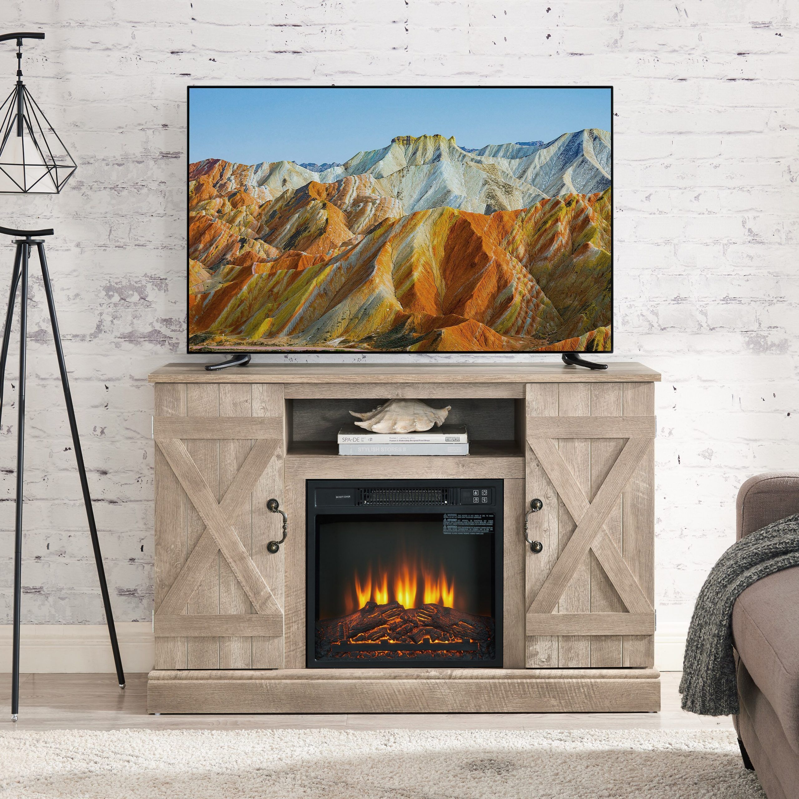 Fireplace Tv Stand Entertainment Center With 22" Electric Fireplace, Light  Gray – On Sale – Bed Bath & Beyond – 38283936 Within Electric Fireplace Tv Stands (View 15 of 15)
