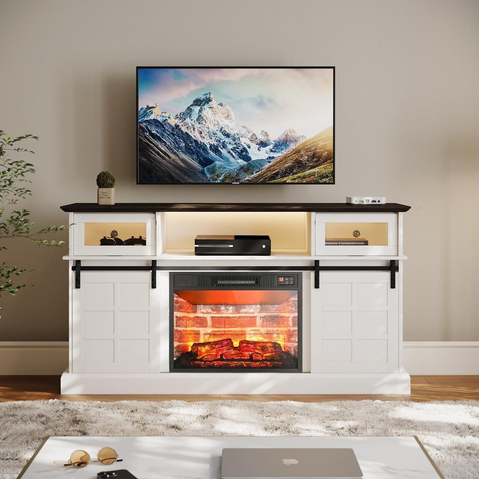 Fireplace Tv Stand W/ Led Lights & 23" Electric Fireplace For Tvs Up To 65"  | Ebay Pertaining To Tv Stands With Electric Fireplace (Photo 10 of 15)