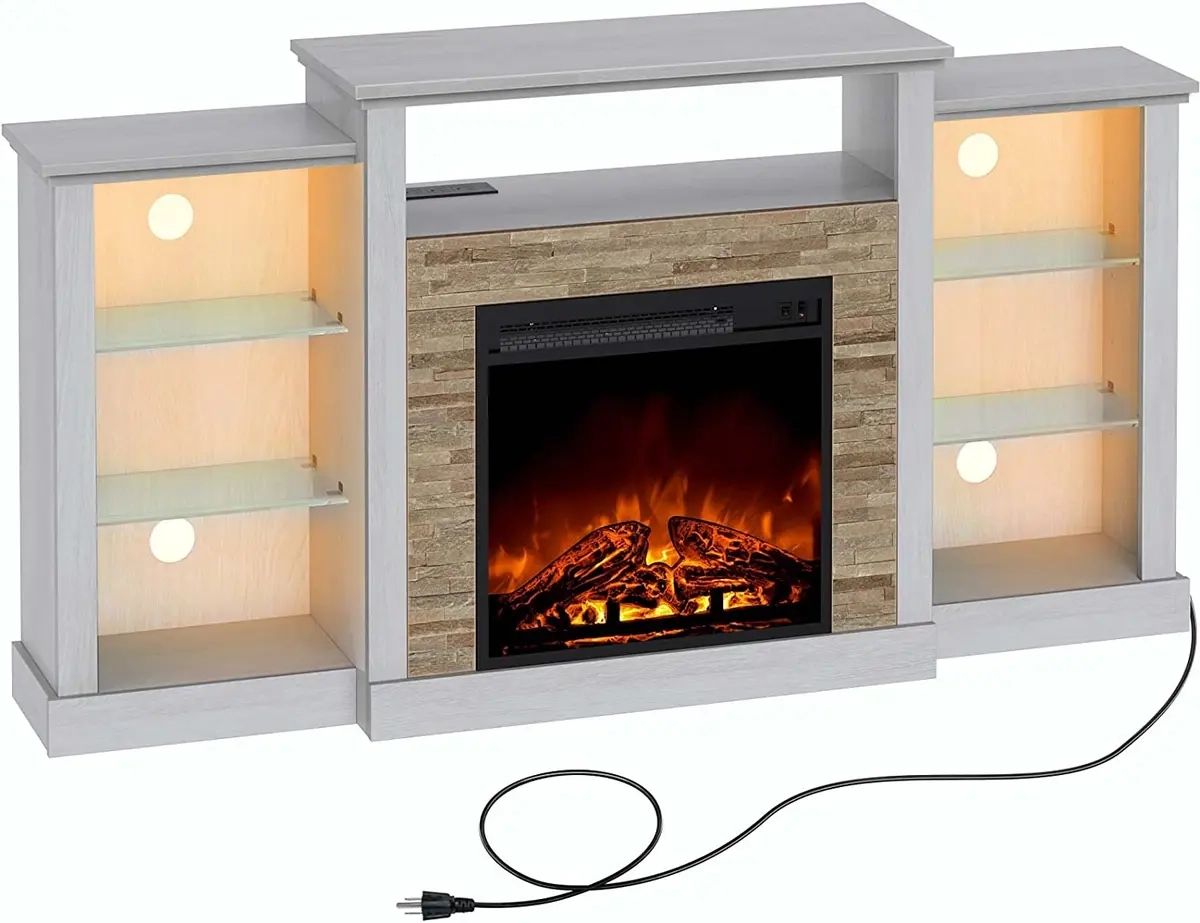 Fireplace Tv Stand With Led Lights And Power Outlets, Tv Console For 32"  43" 50" | Ebay Throughout Tv Stands With Led Lights &amp; Power Outlet (View 13 of 15)