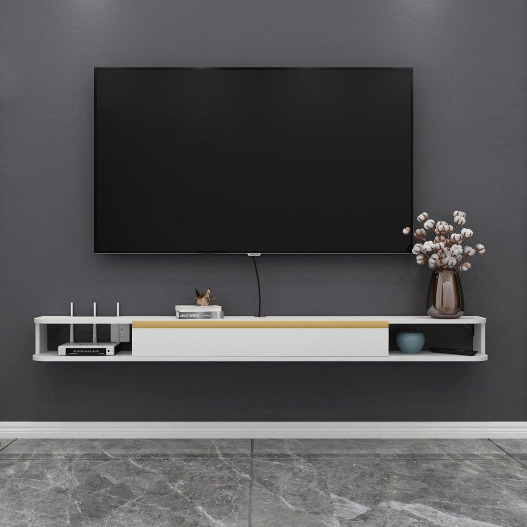 Floating Tv Shelves,Wall Mounted Floating Tv Stand Entertainment Media  Console Center Large Storage Cabinet For Living Room Bedroom (180Cm, White) Wayfair | Ufurnish Inside Floating Stands For Tvs (Photo 15 of 15)