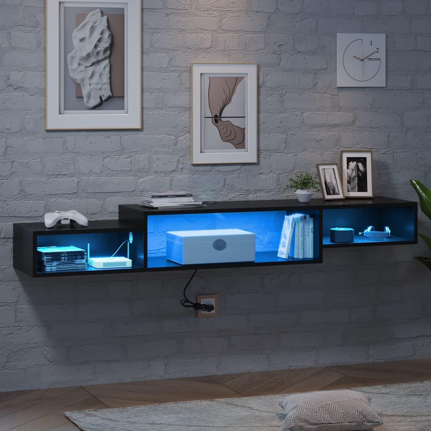 Floating Tv Stand With Led Lights & Power Outlet, 59 India | Ubuy In Led Tv Stands With Outlet (Photo 9 of 15)