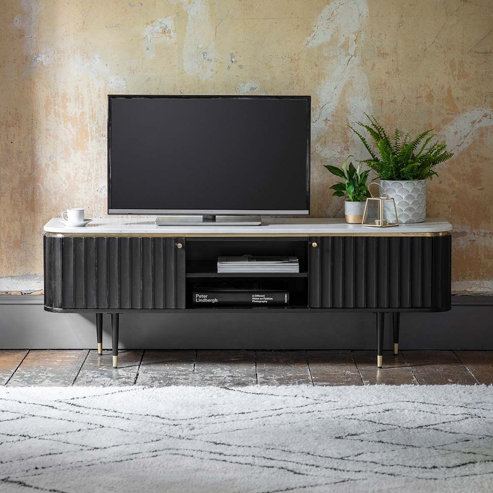 Flute Marble Media Unit – Black | Atkin And Thyme For Black Marble Tv Stands (Photo 3 of 15)