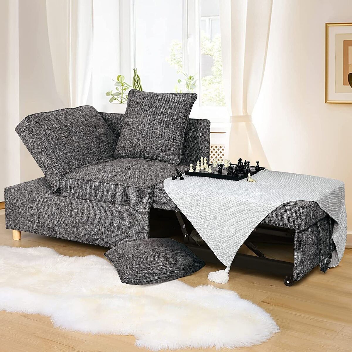 Folding Ottoman Sofa Bed Chair 4 In 1 Sleeper Sofa Adjustable Backrest W/3  Seat* | Ebay Regarding Adjustable Backrest Futon Sofa Beds (View 13 of 15)