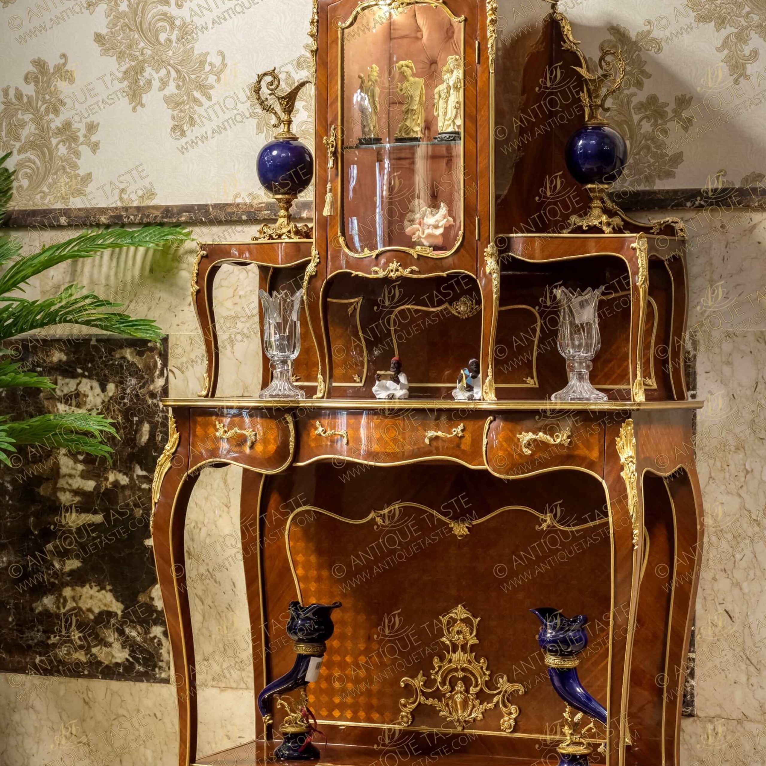 Francois Linke Louis Xv Style Ormolu Mounted Royal Two Tier Parquetry  Console De Desserte And Vitrine Cabinet Regarding Versailles Console Cabinets (View 15 of 15)