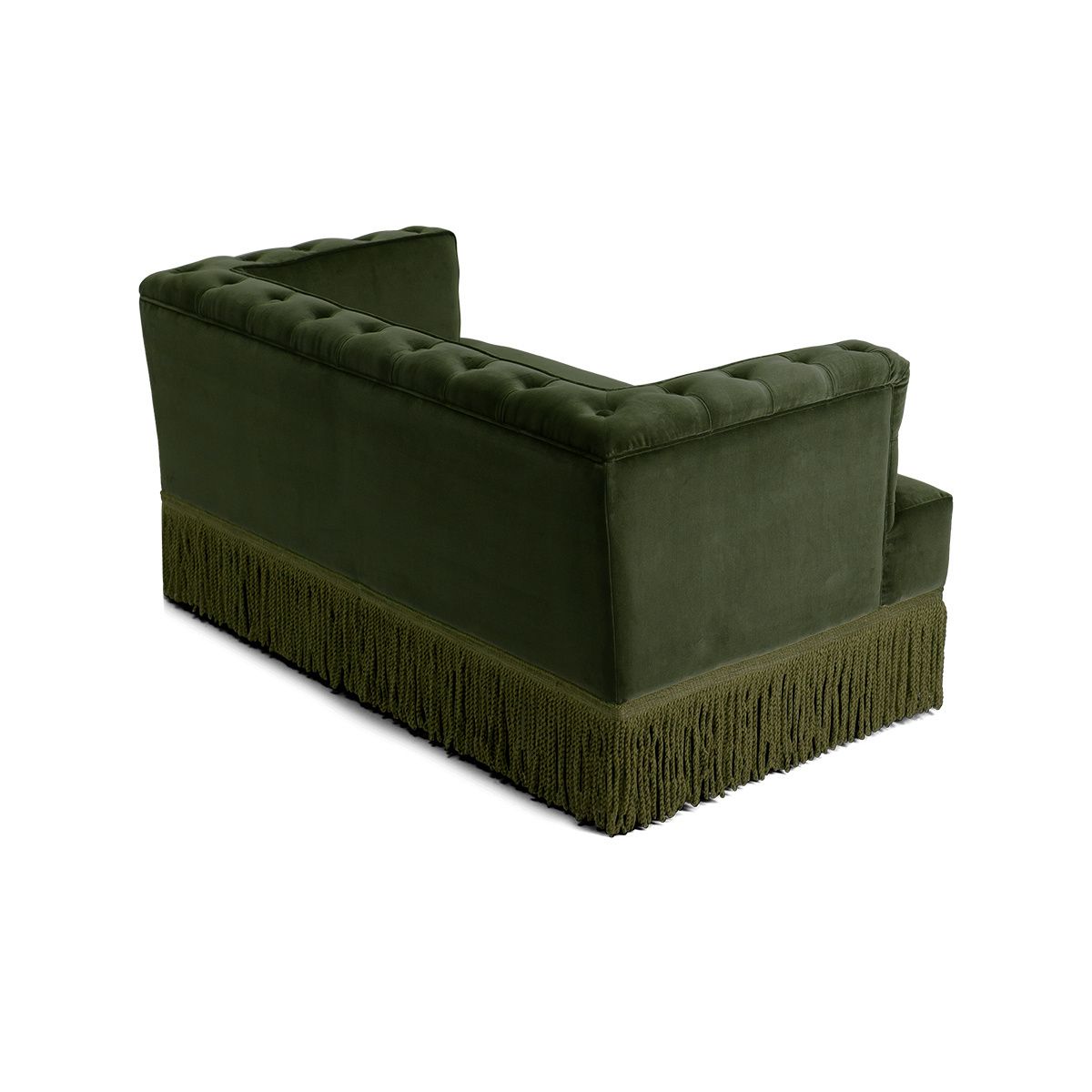 Fringed Sofa In Fir Green Velvet – Nonna – Available In 2 Or 3 Seats – The  Socialite Family With Elegant Beige Velvet Sofas (View 15 of 15)
