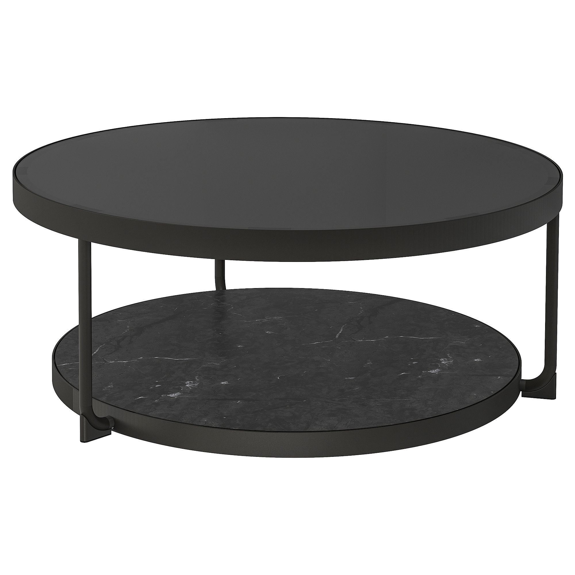 Frötorp Coffee Table Anthracite Marble Effect/Black Glass 88 Cm | Ikea  Lietuva In Full Black Round Coffee Tables (View 10 of 15)