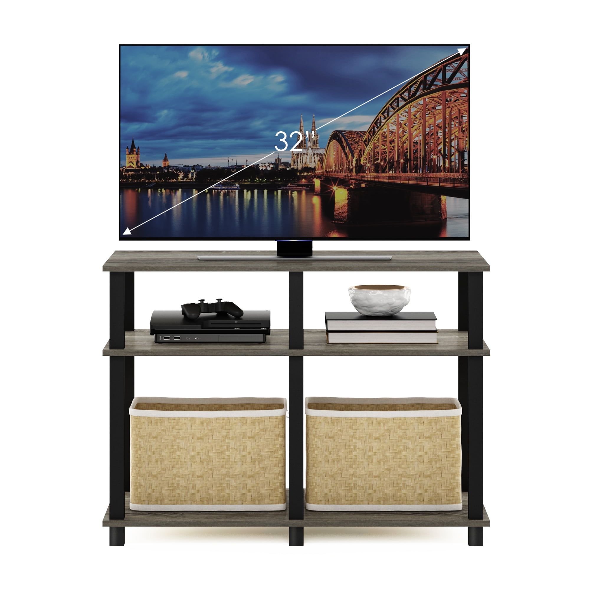Furinno Romain Turn N Tube Tv Stand For Tv Up To 40 Inch, French Oak/Black  – Walmart Inside Romain Stands For Tvs (Photo 2 of 15)